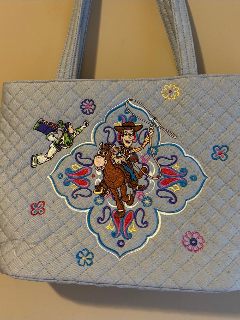 Light Blue Quilted Tote Bag with Embroidered Toy Story Design - Vera Bradley - Picture 2 of 6